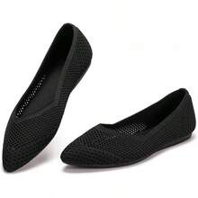 Womens Flat Shoes Classic Pointed Toe Flats Knitted Dress Shoes Soft Comfortable Dressy Flats Women - 黑色網眼 - 查看 1