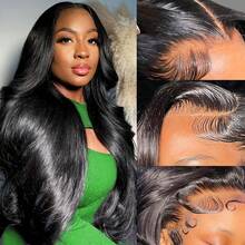 13x6 Body Wave Lace Front Wigs Human Hair Pre Plucked 250% Density HD Lace Front Wigs Human Hair With Baby Hair Brazilian Full Frontal Lace Wigs Human Hair For Women Natural Black 40 Inch - Natural Black - 查看 3