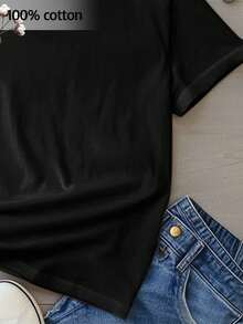 Camiseta de mujer 180g de algodón negro con estampado colorido "Happy Friday" - Diseño moderno, cuello redondo, manga corta cómoda - Ideal para un look casual, única en . - Negro - Ver 4