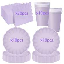 10pcs/20pcs/40pcs/50pcs/Set, Purple Scalloped Paper Plates,Cups And Napkins Set, Fan Shaped Paper Plate 9 Inch 7 Inch Shell Edge Disposable Dinner Tray Paper Cup Paper Towel Birthday Wedding Party Decoration (Light Purple) Mother's Day Gift Wedding Birthday Party Supplies Daily Picnic Camping Tray - Purple - View 4