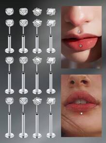 CIZME 1 Set mit 8 Stücken klassischer, durchsichtiger UV-Plastik-Barbell, 16G Lippenpiercing und Knorpelohrringe, rund, quadratisch, Herz, Pentagramm, Würfelform, transparente Lippenstifte und Ohrknorpelpiercing für Frauen und Männer, Alltagsgebrauch, 6mm, 8mm, 10mm Länge