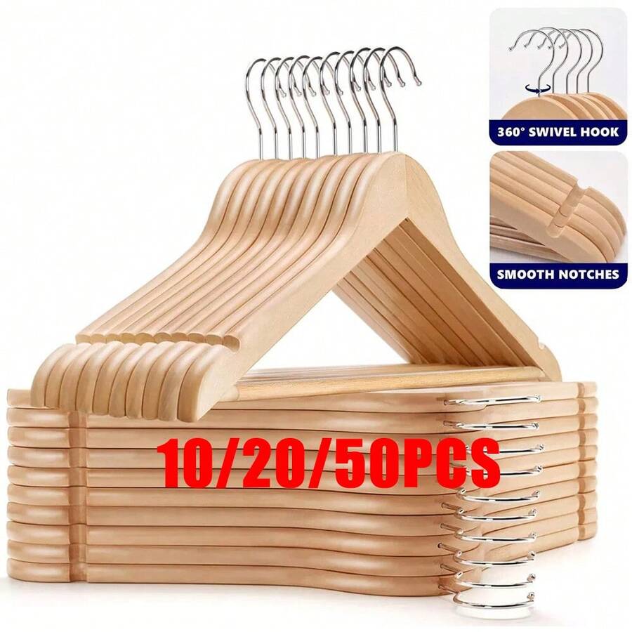 10/20/50 Pcs Premium Wooden Suit Pant Dress Coat Non-Slip Hangers  W/360° Swivel Hook - 米色 - 查看 1