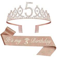 2pcs/Set Birthday Sash And Tiara For Women Including Birthday Crown,It's My Birthday 11th 12th 13th 14th 15th 16th 17th 18th 19th 20th 21th 22th 23th 24th 25th 26th 29th 30th Birthday Sash Ribbon Fabulous Candles And Cake Topper, Birthday Women Gifts For Happy Birthday Party Favor Supplies For Rose Gold Party Accessories