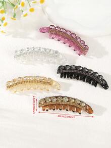 1个超大水钻香蕉形发夹，优雅竖款马尾辫发夹，闪亮宫廷风发饰，日常佩戴，爪夹，发卡，发夹，头饰，女士发饰 - 彩色 - 查看 6