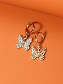 1 paire de boucles d'oreilles à gouttes papillon diamant élégantes et à la mode pour femmes, tenue décontractée pour les vacances et les rendez-vous