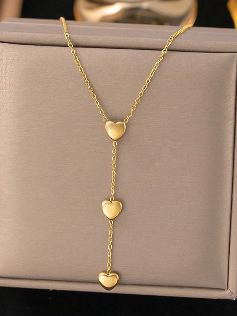 日韩风时尚气质简约三爱心流苏女款不锈钢项链锁骨链适合日常佩戴