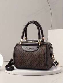 1 件欧美风格拼布优雅 XMF 字母印花托特包，复古枕头包，大容量波士顿斜挎包 - 彩色 - 查看 1