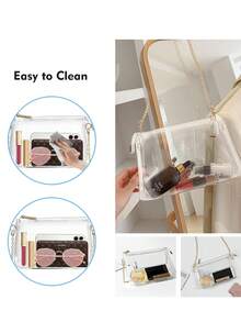 Women's Clear Crossbody Bag Stadium Approved PVC Purse Zipper Transparent Shoulder Bag For Outdoor Activities, Concerts & Sports Events - 金色 - 查看 5