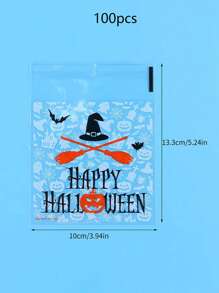 100 个万圣节自粘塑料礼品袋，带有南瓜和蝙蝠图案，适用于珠宝、发饰和钥匙扣收纳 - 适合万圣节派对礼物或捣蛋