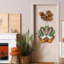 1 buah Papan Selamat Datang Kayu Bergaya Vintage Bertema Turki Sepak Bola untuk Hari Thanksgiving Musim Gugur, Cocok untuk Dekorasi Dinding Rumah Bergaya Rumah Pertanian - MultiWarna - View 3