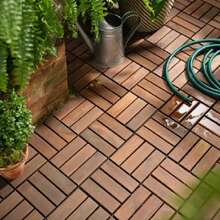 30Pcs Plastic Interlocking Deck Tiles, Solid Acacia Deck Tiles 12''x12''Interlocking Flooring Tiles Checker Pattern ,Patio Floor Decking Tiles For Balcony Decor Backyard - 棕色 - 查看 2