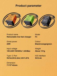 GaN 66W 便携式快速充电器，配备双 80 厘米/32 英寸 66W 可扩展电缆、Type-C+Lightning 输出端口，易于使用，非常适合商务旅行、圣诞节、开学和生日礼物手机充电器高输出功率 - 美規A型插(110-127V) - 查看 12