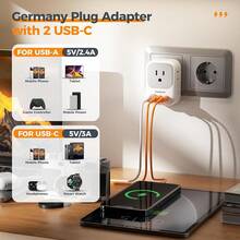 Adaptador Europeo Viaje, Universal Europa Adapter con 4 Salidas CA, Cargador Tipo C con 3 USB (2 USB C), Travel Essentials Americano/México a Europea para Italia, España, Francia - Tipo F/F - Alemania - Ver 5