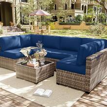 14 Pcs Outdoor Cushion Slipcovers Outdoor Patio Cushion Covers Waterproof With Zipper Outdoor Furniture, Patio Sofa Couch 3 Sizes, Covers Only - 藍色 - 查看 3