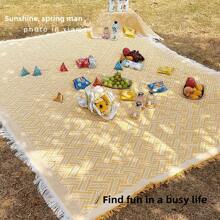 1 pieza Estera elegante blanca para acampar al aire libre, manta de picnic, alfombra de campamento bohemia, toalla de playa, cubierta de muebles, estera de tela reversible de múltiples usos