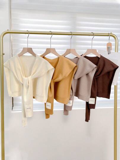 1件女士简约纯色针织披肩，时尚百搭优雅肩披，空调房领口配饰，可搭配连衣裙