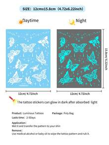 1 Sheets Large Size Blue Luminous Butterfly Tattoo Stickers For Women, Glow In The Dark, Waterproof Temporary Tattoo For Music Festival Party - Multicolor - View 4