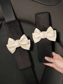 1pc/2pcs Car Shoulder Protection Cover With Bow Decoration Interior Seat Belt Cushion Shoulder Protection Cover - Black and White - View 7