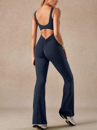 1 pezzo Tuta da yoga senza cuciture alla moda per donna, body da danza sexy con schiena aperta, body sportivo morbido e comodo con design schiena aperta