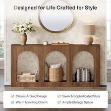 LITTLE TREE 70.9" Console Table With Storage, Wood Entryway Entry Table With 3 Arched Shelves For Foyer, Hallway, Living Room, Behind Couch Sofa, Narrow Long, Brown - 棕色 - 查看 5