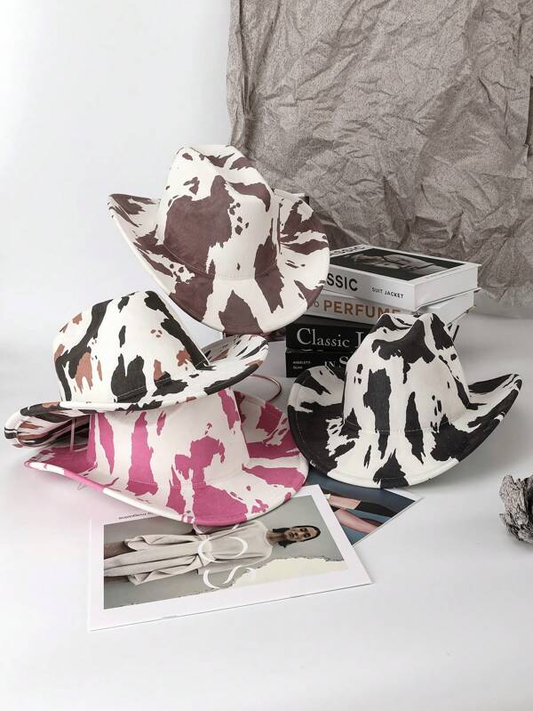 1pc Polyester Animal Print Bohemian Western Cowboy Hat, Fashion & Versatile For Everyday And Commuting, All Season