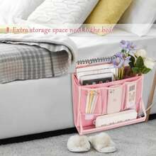 Retyion Bedside Caddy Bedside Storage Organizer Bedside Organizer With Power Strip Holder And 2 Adjustable Straps For Home Bunk Bed Dorm Sofa (Pink) - 粉色 - 查看 3