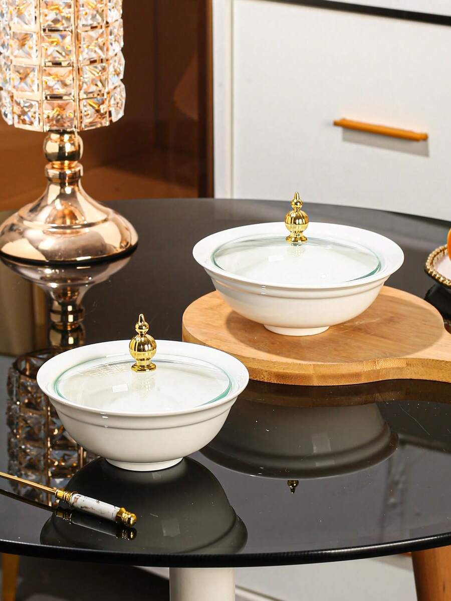 1 件陶瓷碗、装饰碗、水果碗、家用厨房和餐厅水果碗、零食糖果盘、甜点沙拉碗、蛋糕盘、罐子，适用于婚礼、派对、礼物、生日 - 彩色 - 查看 1