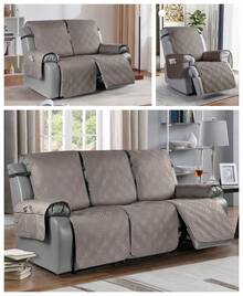 1/2/3 Seat Waterproof Recliner Sofa Cover, Non Slip Recliner Chair Covers, Washable Reclining Couch Cover Outdoor Cushion Covers Garden Furniture Protector With Elastic Straps Pocket For Pets, Cats, Dogs Khaki - 卡其色 - 查看 1