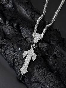 1pc Fashion Hip-Hop Style Cubic Zirconia Pendant Couple Necklace, Friend/Couple Gift - Pendant+Necklace - View 10