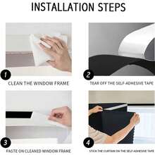 1 件 100% 遮光窗帘，适用于卧室，自粘式临时窗帘易于安装，适用于厨房、窗户 - 黑色 - 查看 6