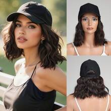 8" Hair Extensions Hat Wig With Baseball Cap Adjustable Hat Attached Curly Wave Synthetic Hairpiece For Women