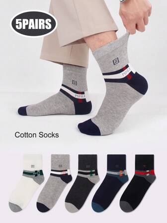 MPZJ 5 pares de calcetines de tripulación de algodón para hombre, de alta calidad, antibacterianos, con odor-resis Simple, simples negro/blanco/Gray, versátiles para uso casual, negocios, talla grande, primavera/agonía/invierno