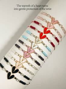 Handmade Woven Heart-Shaped Bracelets, Suitable For Women As Gifts. Can Be Purchased In Single Colors. Women's Bracelet Sets, Fashionable Accessories For Mother's Day, Father's Day, Valentine's Day, Thanksgiving - Cute, Charming Bracelets To Wear Yourself Or Give As Gifts To Friends, Girlfriends, Couples, Mothers - Multicolor - View 6