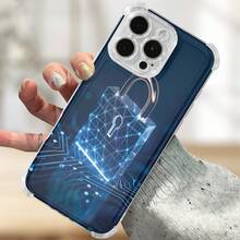 Funda para teléfono (1 unidad) con diseño de candado mecánico azul. Diseño moderno. Compatible con phone 15 Pro, 13, 16, 14 Plus, 12, 11 y XS. - Colores mixtos 1 - Ver 5
