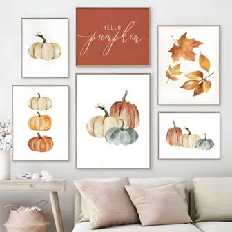 1 pieza Obra de arte para pared Póster con marco opcional Citas botánicas de otoño Halloween Lienzo con cartel Cita de "Hola calabaza" Impresión artística de personajes de dibujos animados para decoración del hogar