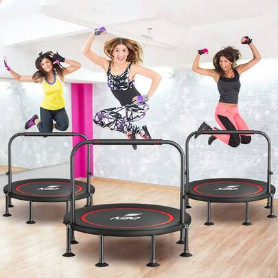Upgraded 48 Inch Silent Trampoline With Armrests, Foldable Fitness Trampoline Elastic Rebound Device, Adult Jumping Aerobic Training Exercise, Suitable For Home Office Fitness