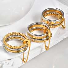 1pc New Multi-Layer 18K Gold Plated Ring, Gift - Stainless Steel Ring - View 3