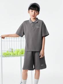 Balabala Conjunto de dos piezas de manga corta para niños y niñas, pequeños y mayores, ropa de verano sencilla y casual