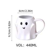 1pc Cute White Ghost Themed Mug, 600ml/20.29oz Creative 3D Halloween Pumpkin Coffee Cup, Large Capacity, Reusable Milk/Tea Cup, Suitable For Restaurant, Home, Party, Cafe, Gothic Style Halloween Gift - Multicolor - View 3