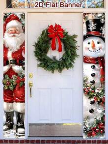 2 pièces/paquet Panneau de porte de Noël style aquarelle 30*180cm Matériau polyester Père Noël Bonhomme de neige Panneau de porte de Noël Couplet Joyeux Noël Décoration de maison 2025 Décoration suspendue de Noël Décoration de porche Panneau Cadeau Bonne Année 2026 Décoration d'hiver des fêtes - Multicolore - Voir 12