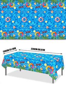 1pc 51.18" X 86.61" PE Material Waterproof Disposable Tablecloth, Summer Pool Hawaii Style Tablecloth, Suitable For Birthday, Summer, Graduation Parties And Daily Decor, Can Be Used As Backdrop Or Picnic Mat - Multicolor - View 2