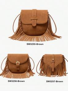 MIYIN 1pc Fashionable Vintage Fringed Bag For Woman,Metal Decor Flip Tassel Crossbody Bag, Retro Matte Bohemian Style Women Bag For Festivals,Vacation,Holiday,Travel,Outdoor,Shopping, Dating, Party, Small Saddle Bag Handbag Shoulder Bag Western Purse For Lady - Multicolor - View 12