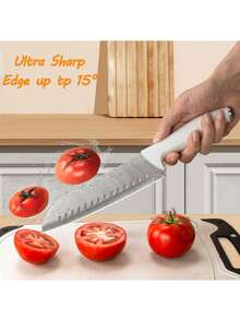 Juego de cuchillos, juego de cuchillos de cocina de chef profesional de 5 piezas, juego de cuchillos ultra afilados con soporte universal para cuchillos, juego de soporte para cuchillos de cocina de acero inoxidable resistente al óxido, diseño ergonómico - Blanco - Ver 6