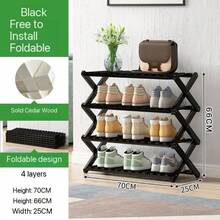 4-Tier Solid Wood Foldable Shoe Rack - Minimalist Home Entryway Organizer For Apartment/College Dorm, No Tools Needed, Durable Collapsible Footwear Storage Cabinet (Holds 10 Pairs) - Brown - View 5