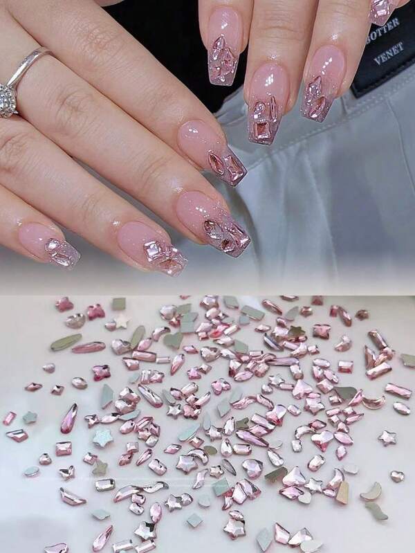 100Pcs Pink Nail Rhinestones Multi Shapes Flatback Nail Charms Cute Light Pink Star Heart Nail Gems Nail Stones Butterfly Nail Art Diamond Nail Jewels Nail Charms For Acrylic Nails Makeup DIY Crafts