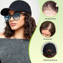8" Hair Extensions Hat Wig With Baseball Cap Adjustable Hat Attached Curly Wave Synthetic Hairpiece For Women