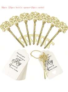 10/20/30/50 Pieces Key Bottle Openers, Vintage Skeleton Key Bottle Openers, Wedding Favors Bottle Openers With 20 Tag Cards And 20 Keychains (Gold)