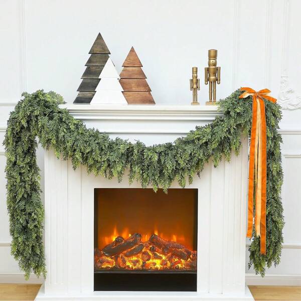 Guirnaldas de pino artificial Norfolk, guirnalda de pino de tacto real de invierno, guirnalda de follaje artificial verde para mesa, chimenea, pared, interior, exterior decoraciones navideñas (verde original)