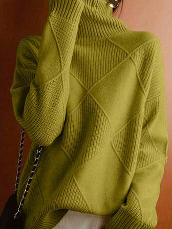 Solid Color Turtleneck Long Sleeve Sweater, Autumn/Winter