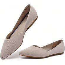 Womens Flat Shoes Classic Pointed Toe Flats Knitted Dress Shoes Soft Comfortable Dressy Flats Women - 6042ecru - 查看 1